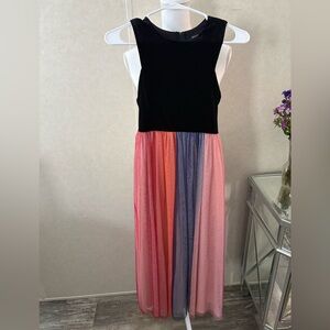 Girls' Black Velvet Top Multi-Color Tulle Panel Dress